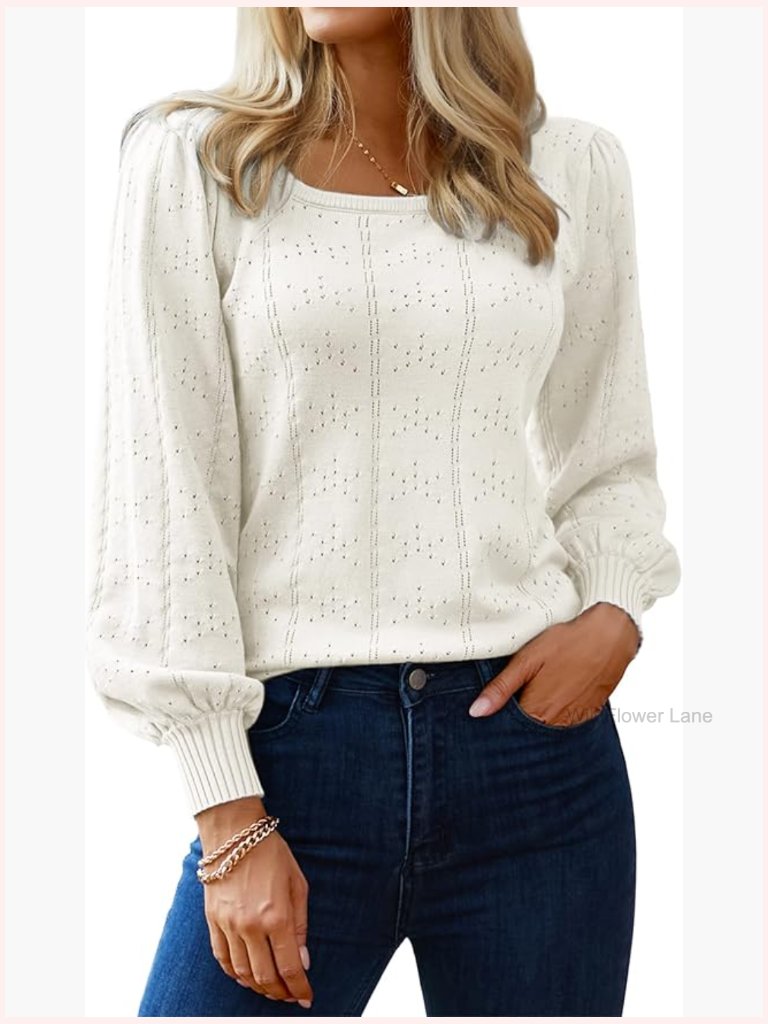 Puff Sleeve Square Neck Tunic Pullover Sweater